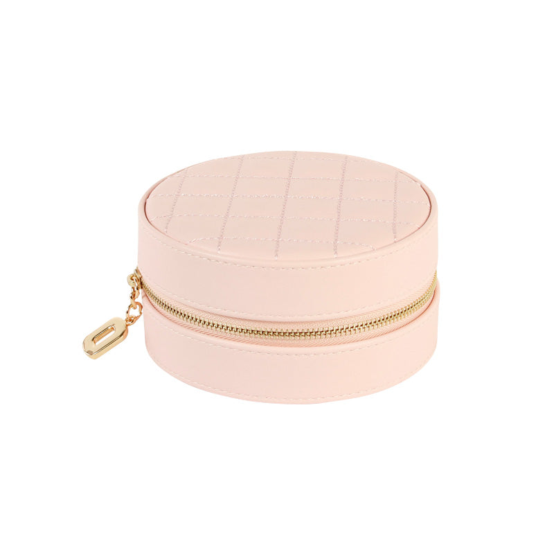 Boite à bijoux ronde matelassée rose