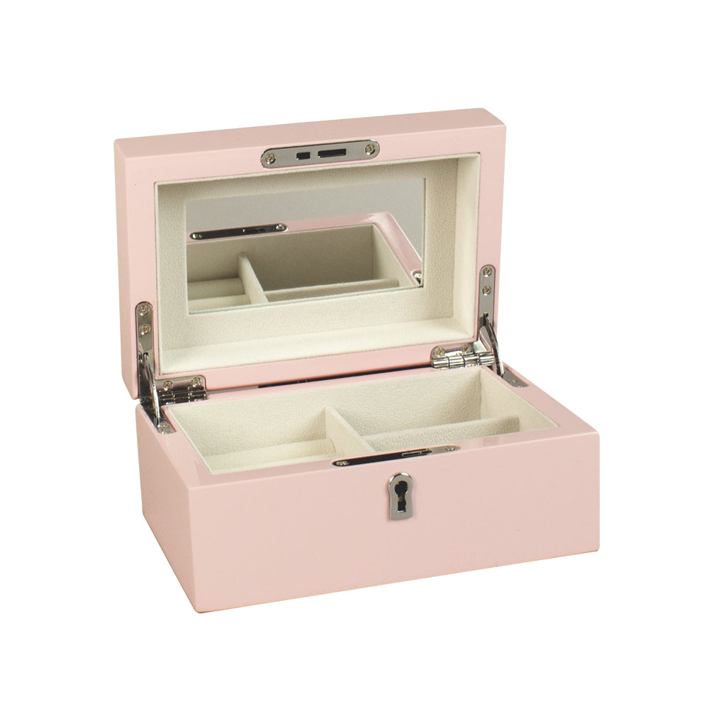 Coffret à bijoux en bois laqué rose avec mirroir
