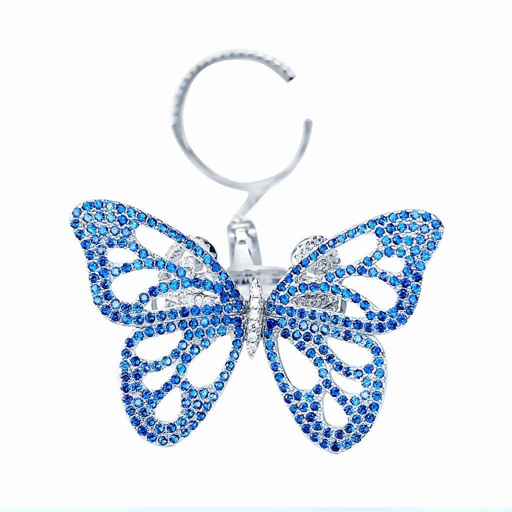 Bague Argent Papillon Articulée Bleu - Bijouterie Tropicor