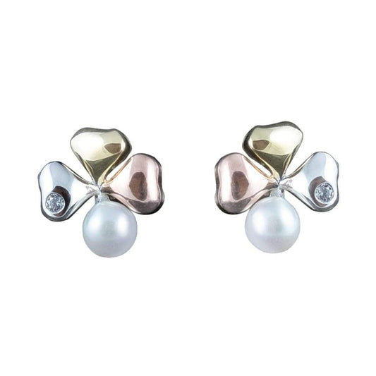 Boucles d'Oreilles Argent Trèfles et Perle - Bijouterie Tropicor